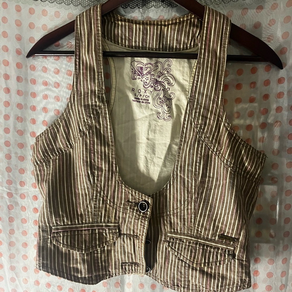 ROXY Vintage Tan, Pink and Cream Striped Vest